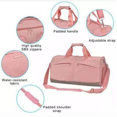 حقيبة القماش الخشن المقاومة للماء المخصصة مع مقصورات الأحذية حقيبة الرقص الصالة الرياضية الوردي